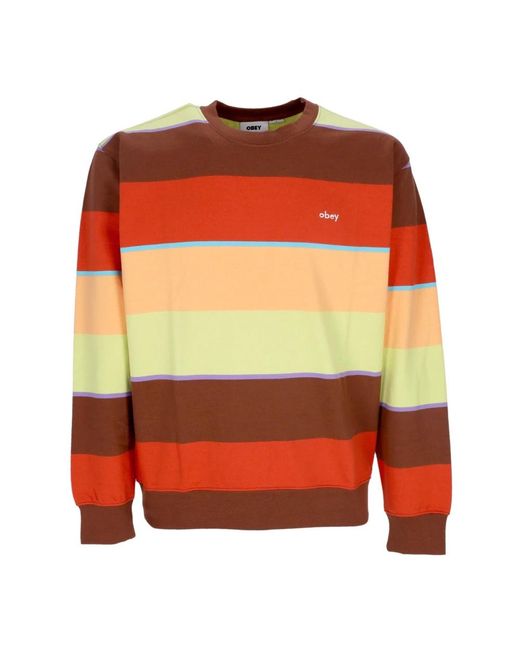 Obey Hoodies & Sweatvesten ,Veelkleurig ,Katoen Gestreepte Crewneck Sweatshirt Sepia Multi in het Orange voor heren