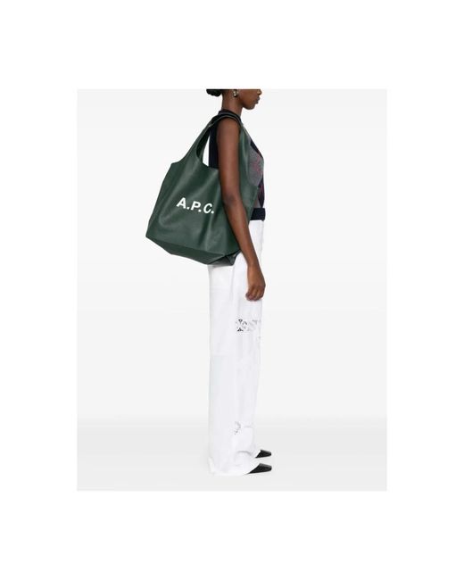 A.P.C. Green Ninon Logo Print Tote Tasche