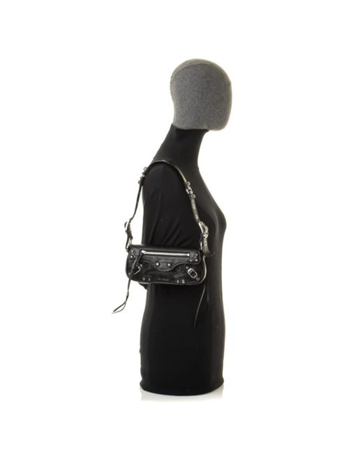 Balenciaga Black Schultertasche aus strukturiertem lammleder - schwarz