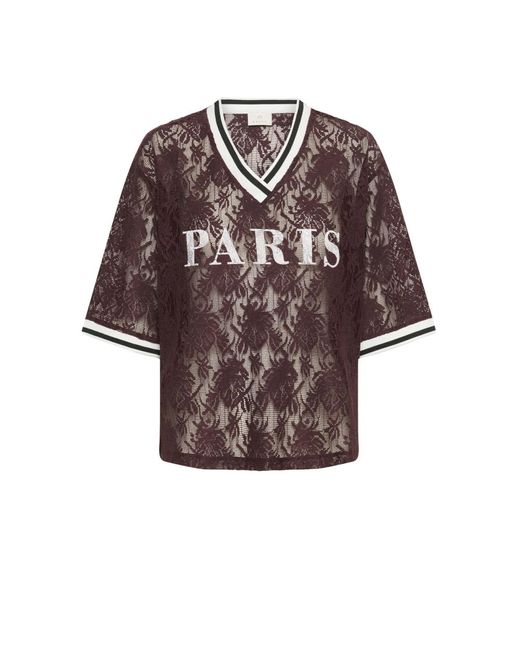 Kaffe Brown Sportliche Spitzenbluse Mit V-Ausschnitt