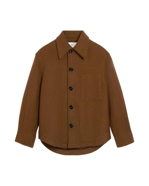 AMI Button-Down Shirt Jacket in het Brown