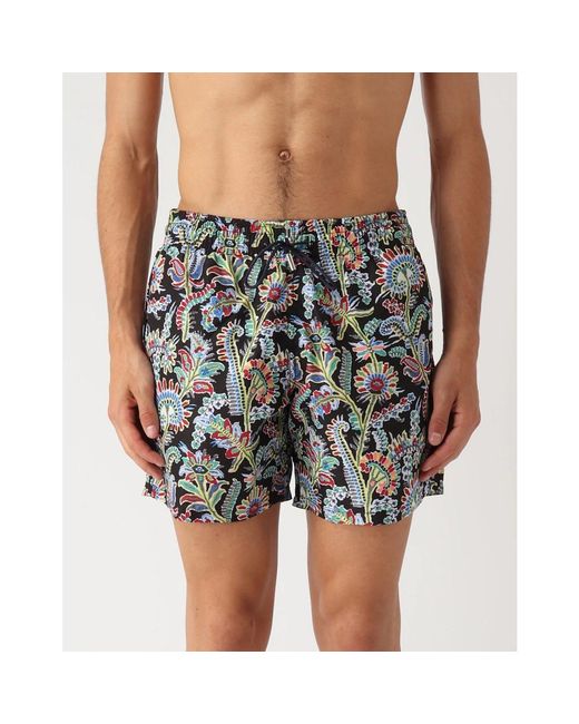 Etro Blue Paisley-Print Swim Shorts for men