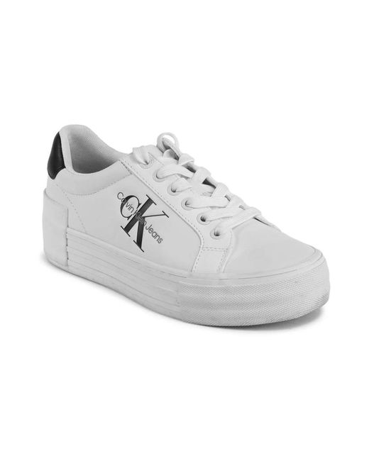 Calvin Klein Gray Weiße Ledersneaker Mit Klassischem Design