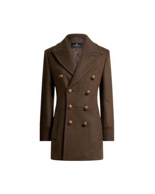 Etro Brown Double-Breasted Coats