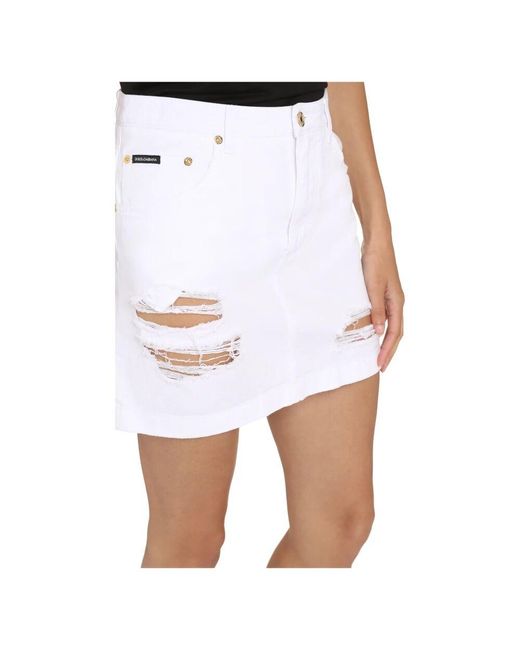 Falda mini de mezclilla desgastada Dolce & Gabbana de color White