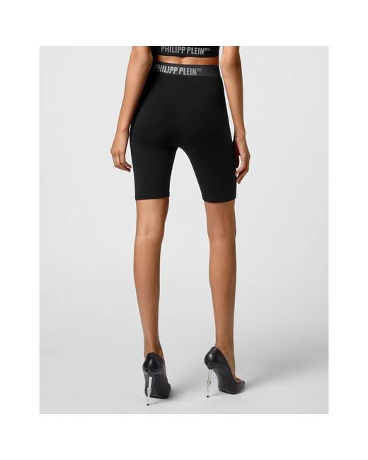 Philipp Plein Korte Broeken ,Zwart ,Katoen Super High Waist Shorts Stones Tm in het Black