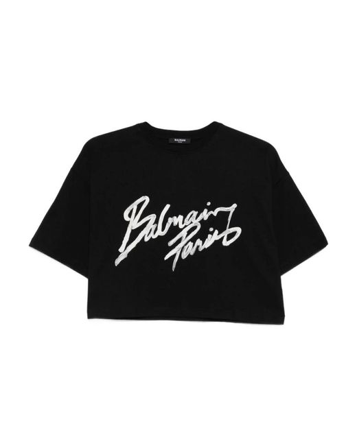 Balmain Cropped T-Shirt Met Kenmerkend Logo in het Black