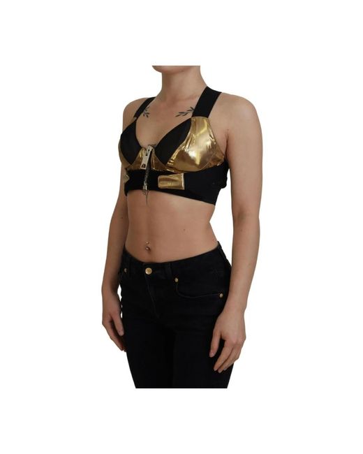 Dolce & Gabbana Black Metallic Zipfront Racerback Top