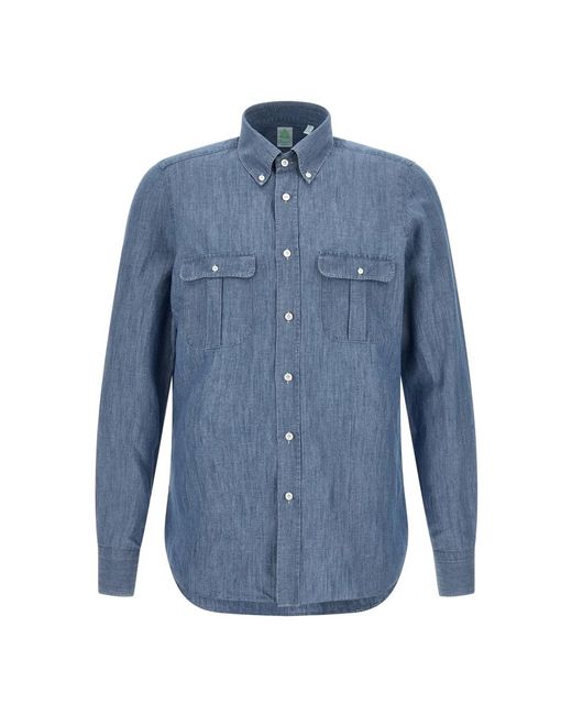 Finamore 1925 Blue Denim Shirts for men