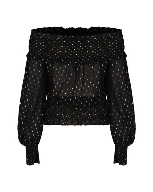Self-Portrait Overhemden ,Zwart ,Chiffon Off-Shoulder Top Met Ruches in het Black
