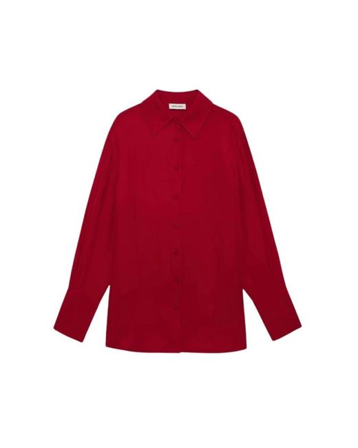 Anine Bing Red Locker Sitzendes Seidenmischhemd