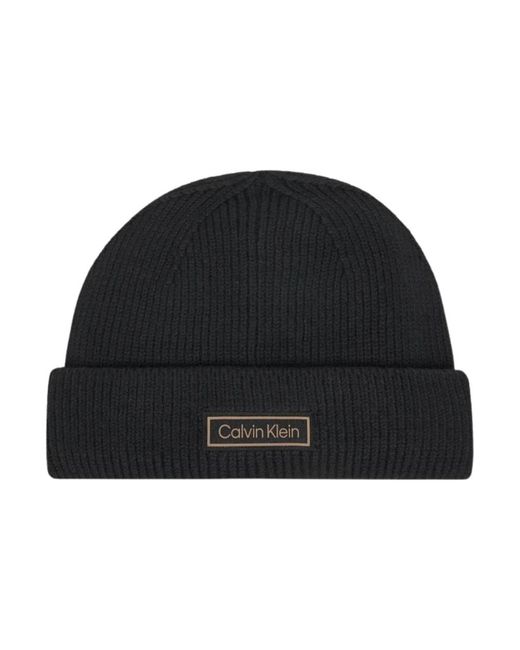 Calvin Klein Black Patch Chunky Rib Docker Beanie