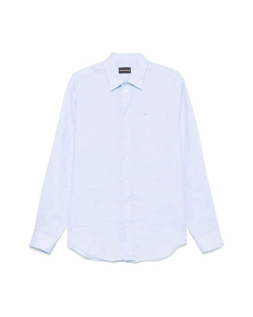 Emporio Armani Klares Blaues Button-Up Hemd Klassischer Kragen in White für Herren