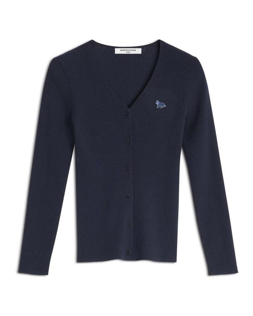 Maison Kitsuné Truien & Vesten ,Blauw ,Katoen Baby Fox Patch Ribgebreid Vest in het Blue