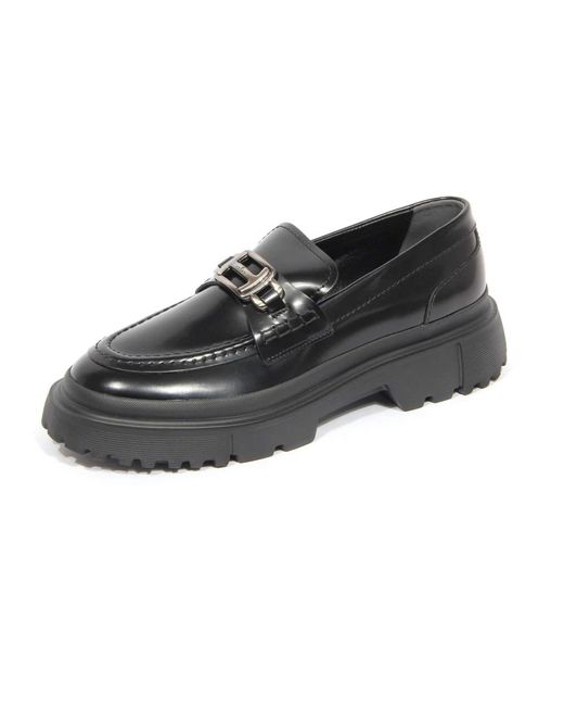 Hogan Black Elegante schwarze Ledermokassins