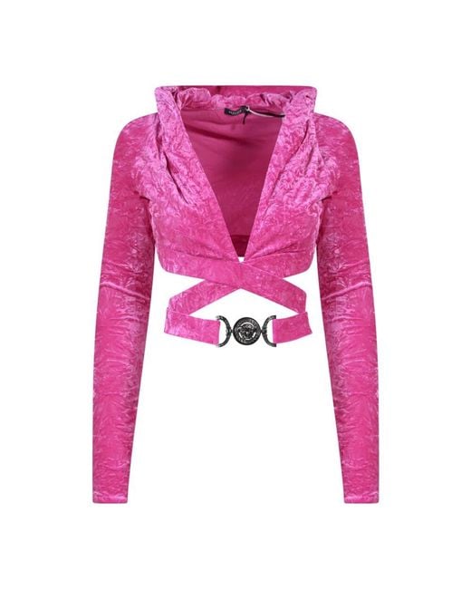 Versace Pink Texturierter samt medusa biggie kapuzenpullover