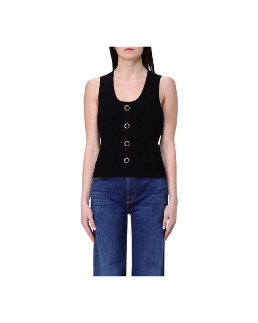 Twinset Black Geripptes Ärmelloses Top Mit Metallischen Knöpfen