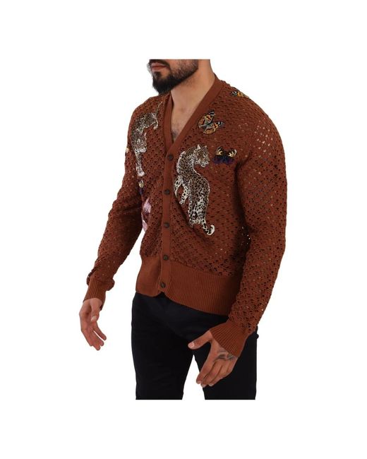 Dolce & Gabbana Leopard butterfly cardigan sweater in Brown für Herren