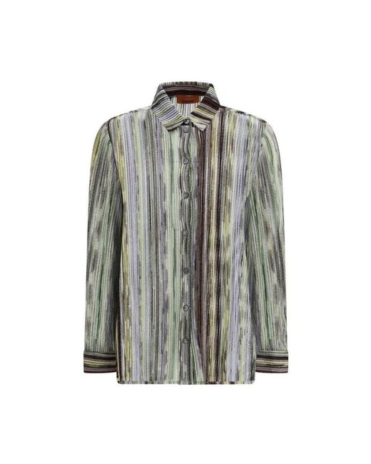 Missoni Gray Shirt With Iconic Multicolored Pattern
