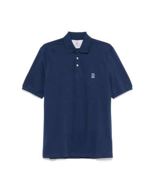 Brunello Cucinelli Blue Blaues Poloshirt Mit Knopfleiste