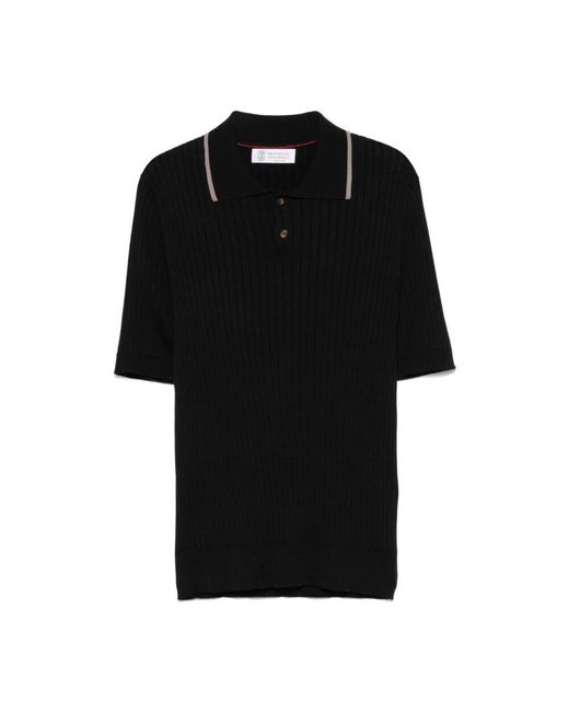 Brunello Cucinelli Gestreiftes poloshirt mit knopfleiste in Black für Herren
