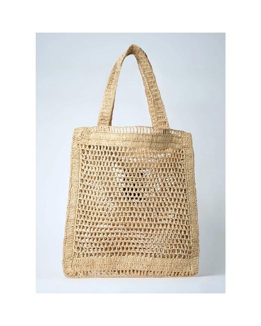 Chloé Metallic Raffia Tote Tasche Mit Logo Motif