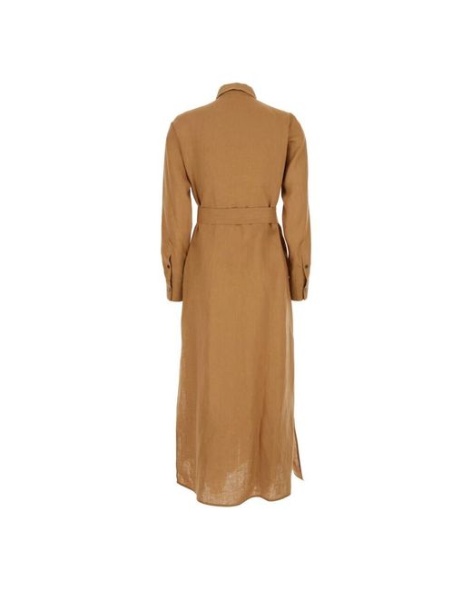 Plain Units Brown Beiges Leinenhemdkleid Mit Schlitzen
