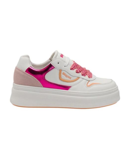 Blauer Schoenen ,Veelkleurig ,Witte Lage Sneakers Fuxia in het Pink
