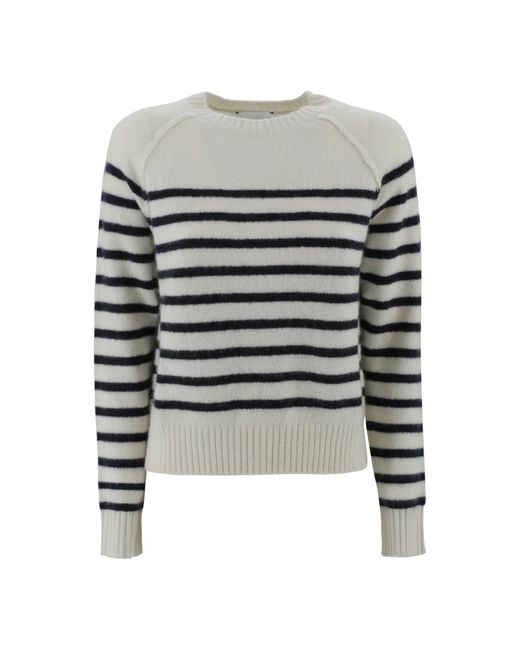 Kujten Gray Blauer Gestreifter Kaschmirpullover