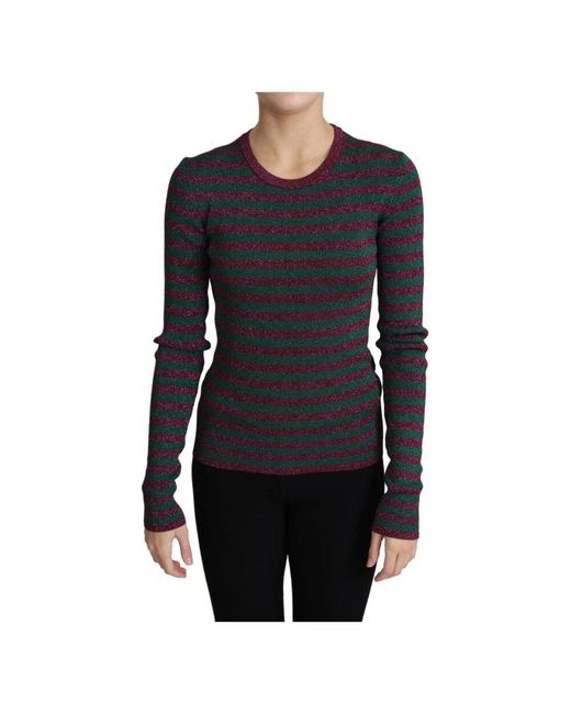 Dolce & Gabbana Black Gestreifter pullover mit rundhalsausschnitt