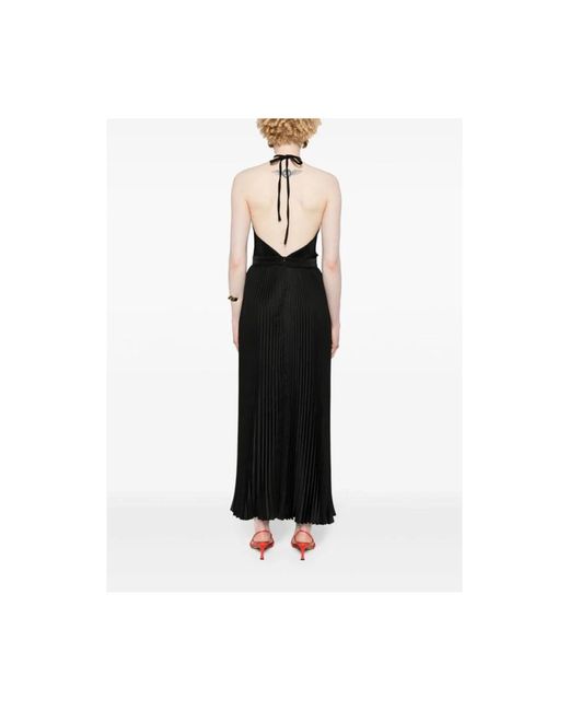 L'idée Black Schwarzes plissé-halterneck-kleid mit v-rücken l'idée