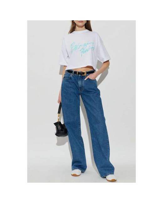 Balmain Tops ,Wit ,Katoen Short Loose-Fit T-Shirt in het Blue