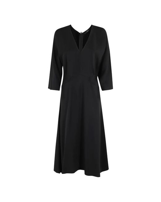 Seventy Kleedjes ,Zwart ,Zwarte Cady Crêpe Midi Jurk in het Black