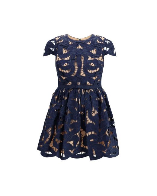 Self-Portrait Blue Besticktes Kurzes Kleid Mit Applikationsschleifen