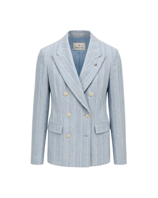 Manuel Ritz Dubbelrijige Blazer Met Katoenstreep in het Blue