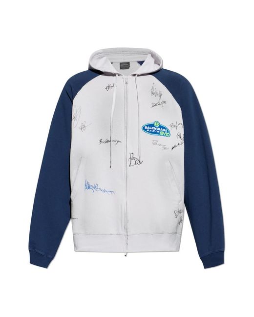 Balenciaga Hoodies & Sweatvesten ,Grijs ,Katoen Sweatshirt Met Rits En Print in het Blue voor heren