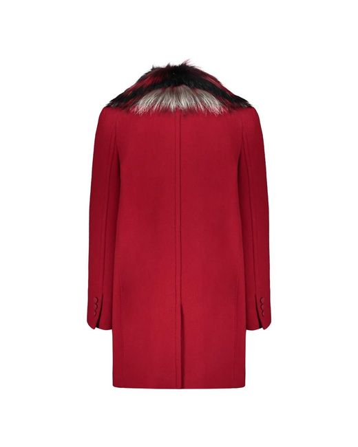 Fendi Jassen ,Rood ,Wol Fox Fur Trim Wollen Jas in het Red