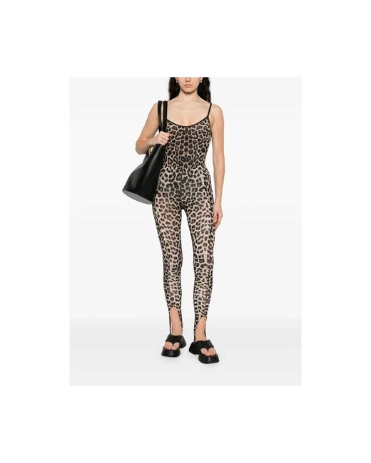 Baserange Tops ,Bruin ,Luipaardprint Spaghettibandjes Bodysuit in het Black