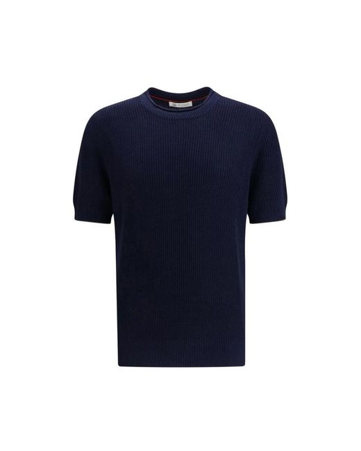 Brunello Cucinelli Blue Round-Neck Knitwear for men