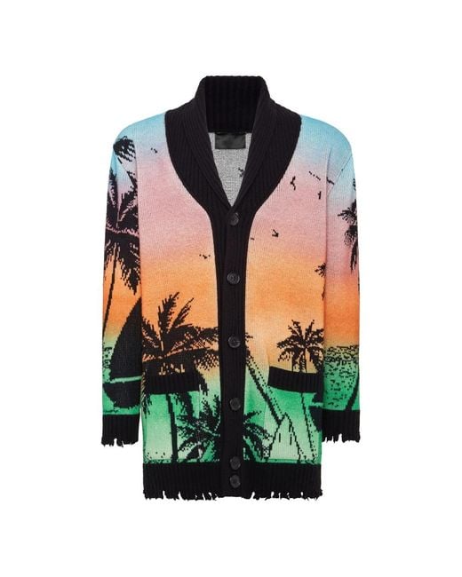 Philipp Plein Truien & Vesten ,Veelkleurig ,Katoen Cardigan Hawaii in het Green voor heren