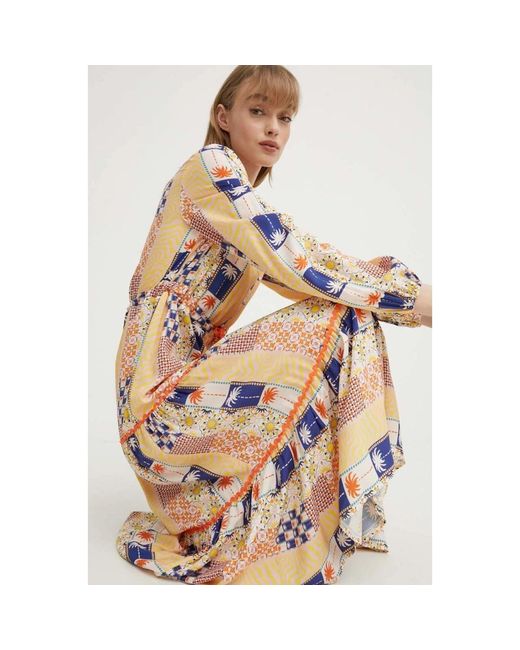 Never Fully Dressed Patchwork Gelaagde Midi Jurk in het Metallic