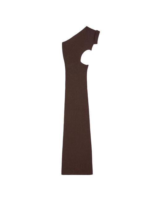 Max Mara Brown Ein-Schulter-Viskose-Crêpe-Kleid