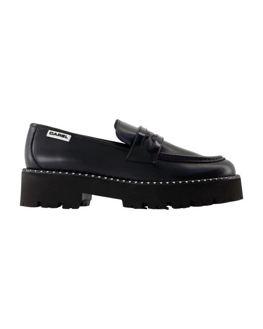 CAREL PARIS Zwarte Leren Platte Schoenen Met Messing Details in het Black
