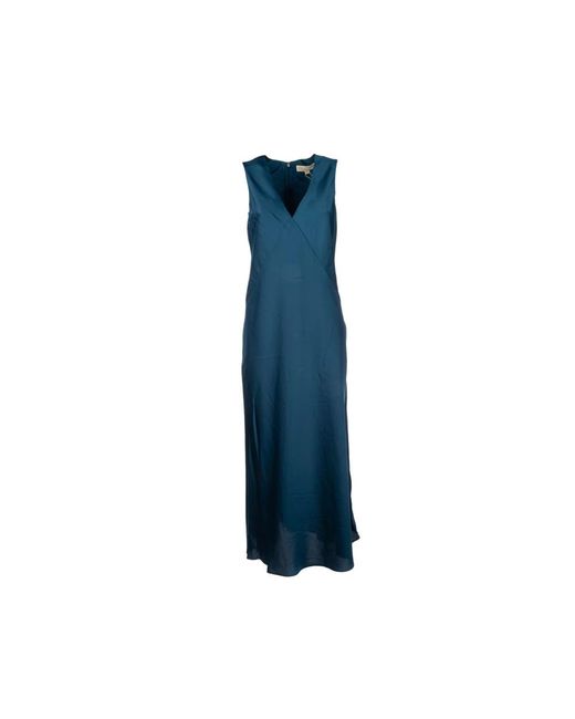Michael Kors Kleedjes ,Blauw ,Satijn Satijnen Midi Jurk in het Blue