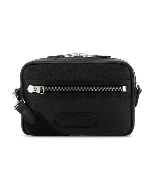 Tom Ford Schwarze Leder Messenger Crossbody Tasche in Black für Herren