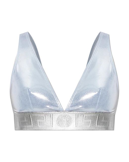 Versace Badmode ,Grijs ,Polyester Metallic Triangle Bikini Top in het Blue