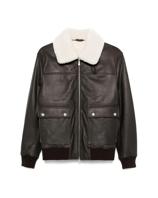 Eleventy Black Leather Jackets for men