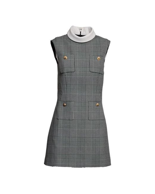 Self-Portrait Zwart En Wit Geruite Jurk Aw25 in het Gray