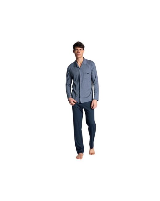 Calida Herren Lang Pyjama Set in Blue für Herren