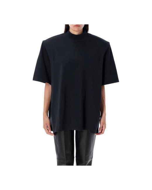 The Attico Mat Zwart T-Shirt Met Geribbelde Kraag in het Black